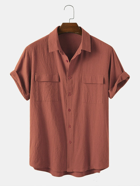 Utility Shirt with Rolled Half Sleeves - terracotta front view