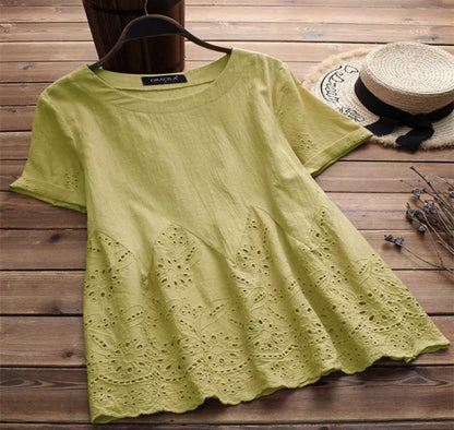 Tunic Top with Broderie Hem - soft yellow front flat-lay view