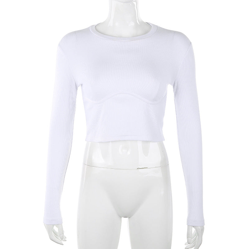 Ribbed Long-Sleeve Contour Top in White - white front view on mannequin