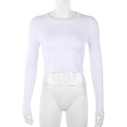 Ribbed Long-Sleeve Contour Top in White - white front view on mannequin