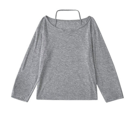 Top with Off-Shoulder Halter Strap - light grey flat lay