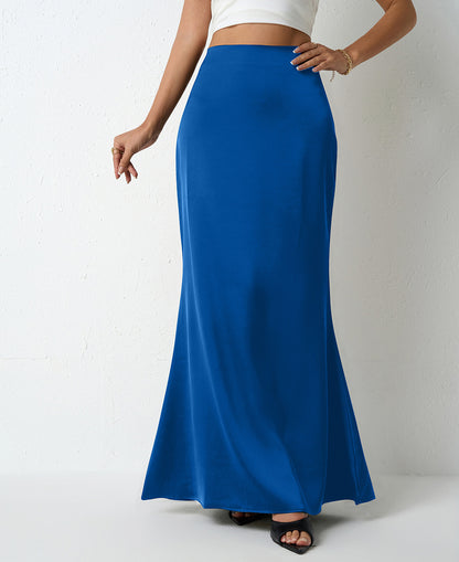 Maxi Skirt in Satin Bias Cut - Blue front view