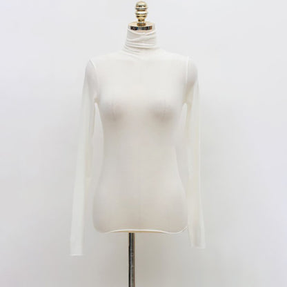 Top in Sheer Stretch Mesh with Turtleneck and Long Sleeves - white front view