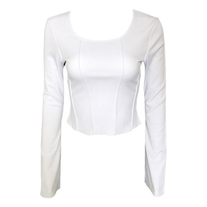 Long-Sleeve Top in White with Square Neck and Tie-Back - white flat lay front view