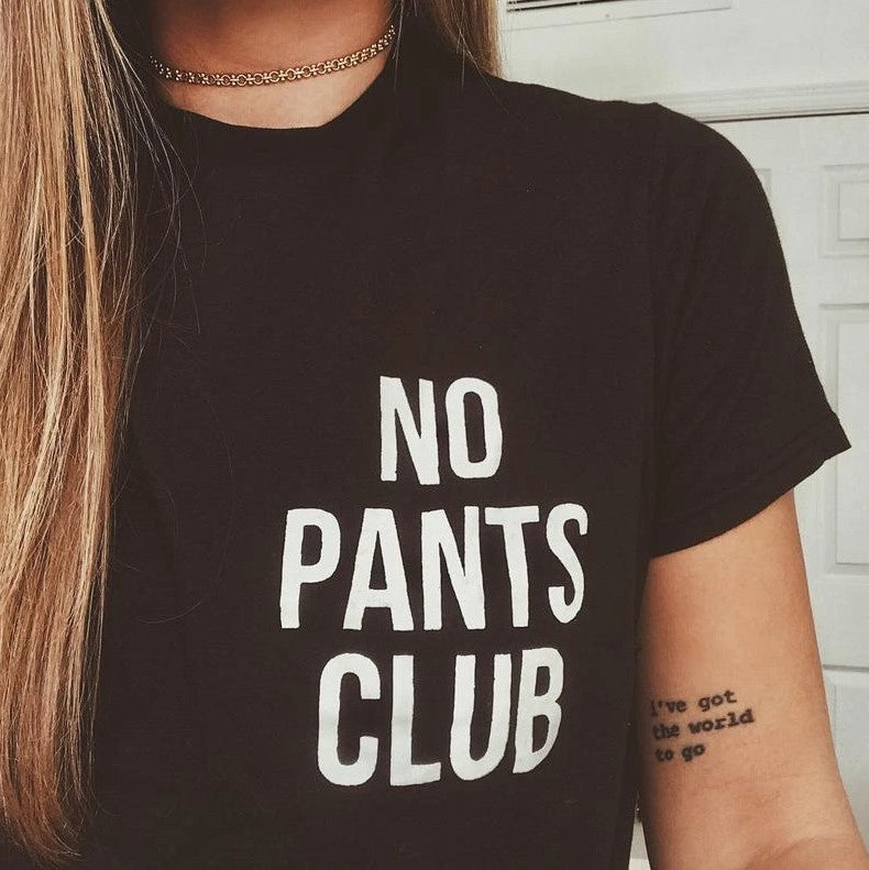 T-Shirt with No Pants Club Slogan Print - black front slogan view