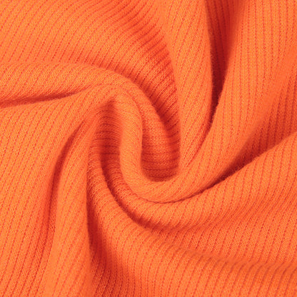 Crop Top in Orange Ribbed Knit with Daisy Applique - orange ribbed knit texture close-up