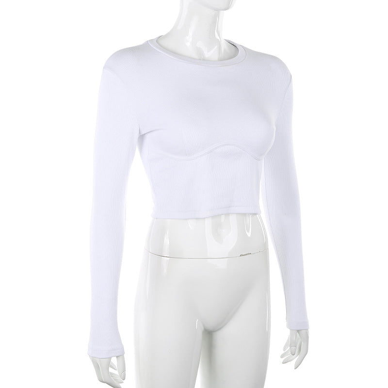 Ribbed Long-Sleeve Contour Top in White - white full-length fit on mannequin