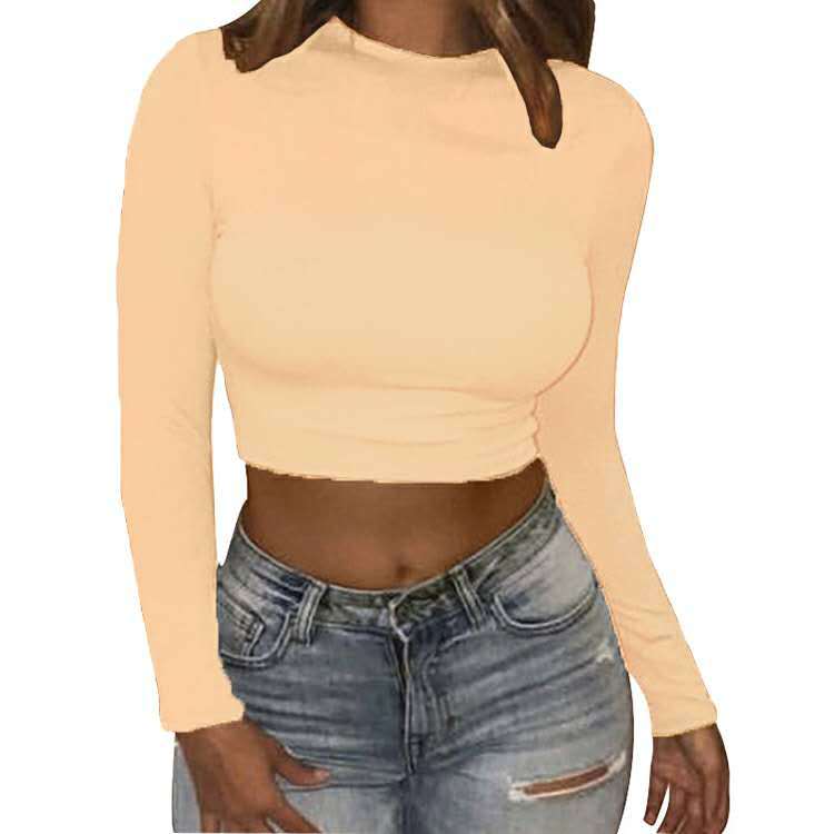Crop Top with Long Sleeves in Second-Skin Stretch - nude lifestyle front