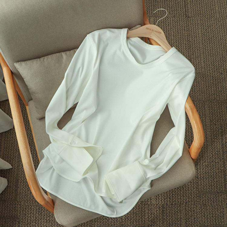 T-Shirt with Extended Cuffs for Layering - white flat lay front view