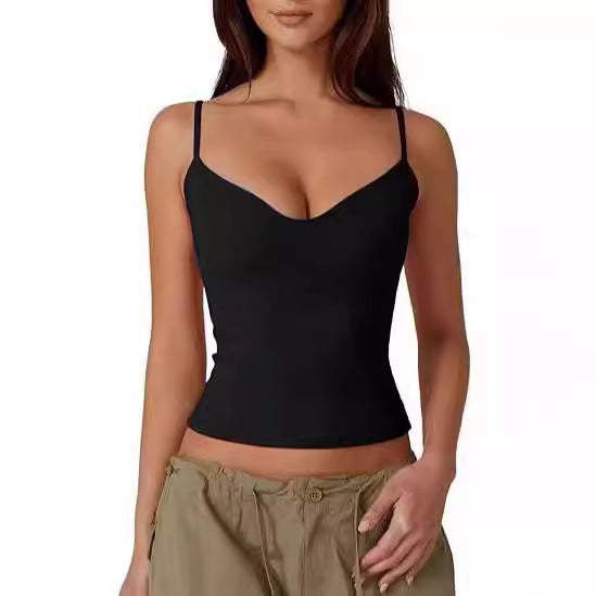 Camisole Vest Top with Waist-Skimming Fit - black front view