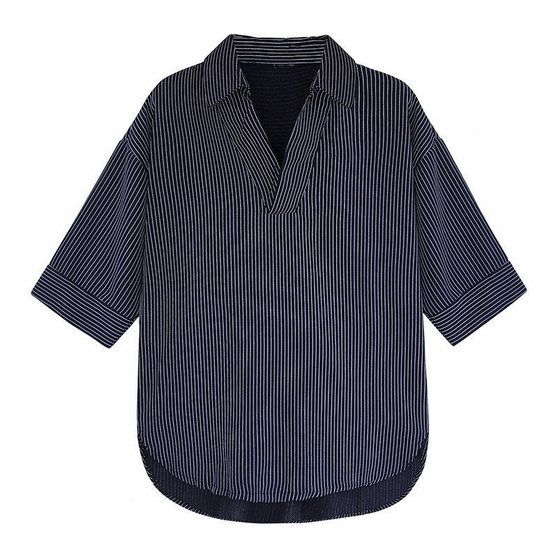 Tunic Shirt in Fine Pinstripe - Blue flat lay