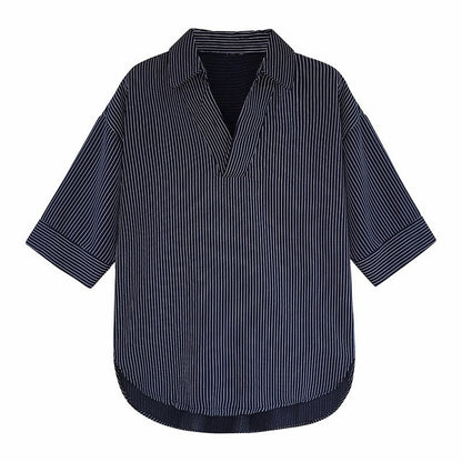 Tunic Shirt in Fine Pinstripe - Blue flat lay