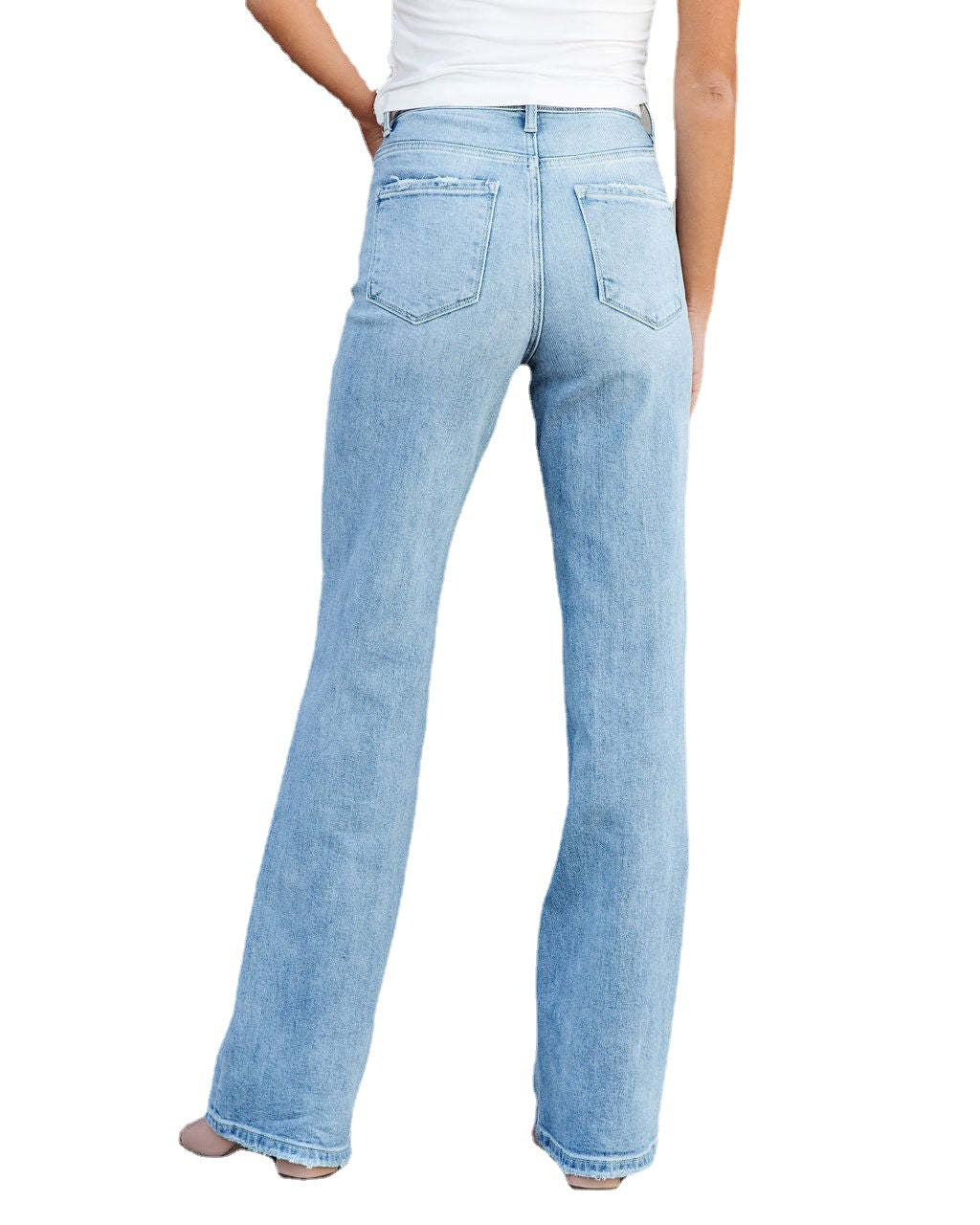 Straight-Leg Jeans in Light Wash Denim - back view on white background