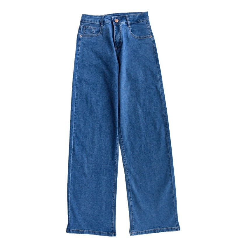 Wide-Leg Jeans in High-Waist Stretch Denim - blue wash front