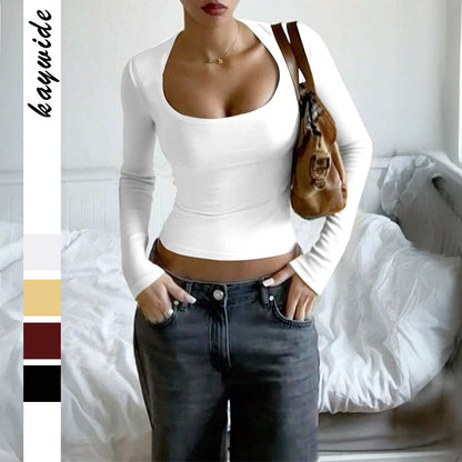 Top with Square Neck and Long Sleeves - white styled front