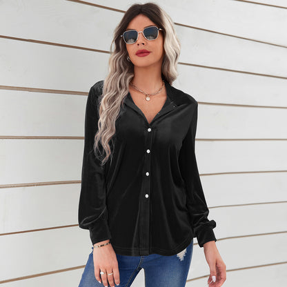 Shirt in Velvet Stripe with Relaxed Longline Fit - black front view