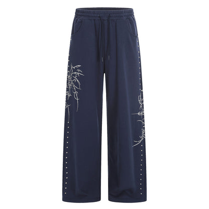 Wide-Leg Joggers with Thorn Print in Grey or Navy - navy front view