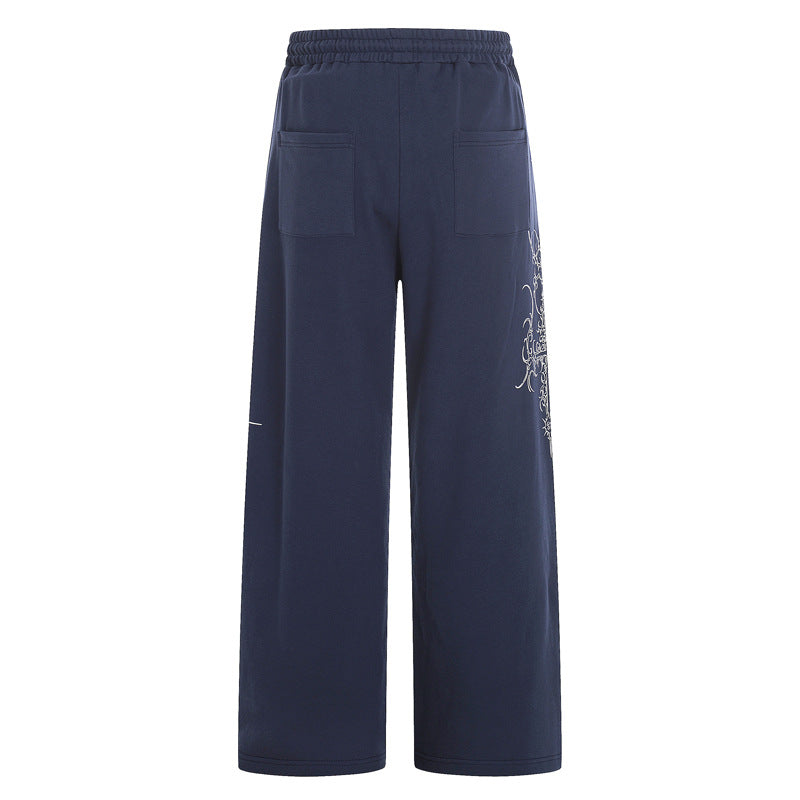 Wide-Leg Joggers with Thorn Print in Grey or Navy - navy back view