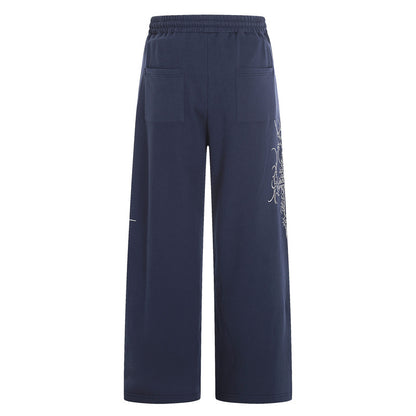Wide-Leg Joggers with Thorn Print in Grey or Navy - navy back view