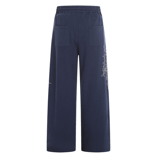Wide-Leg Joggers with Thorn Print in Grey or Navy - navy back view