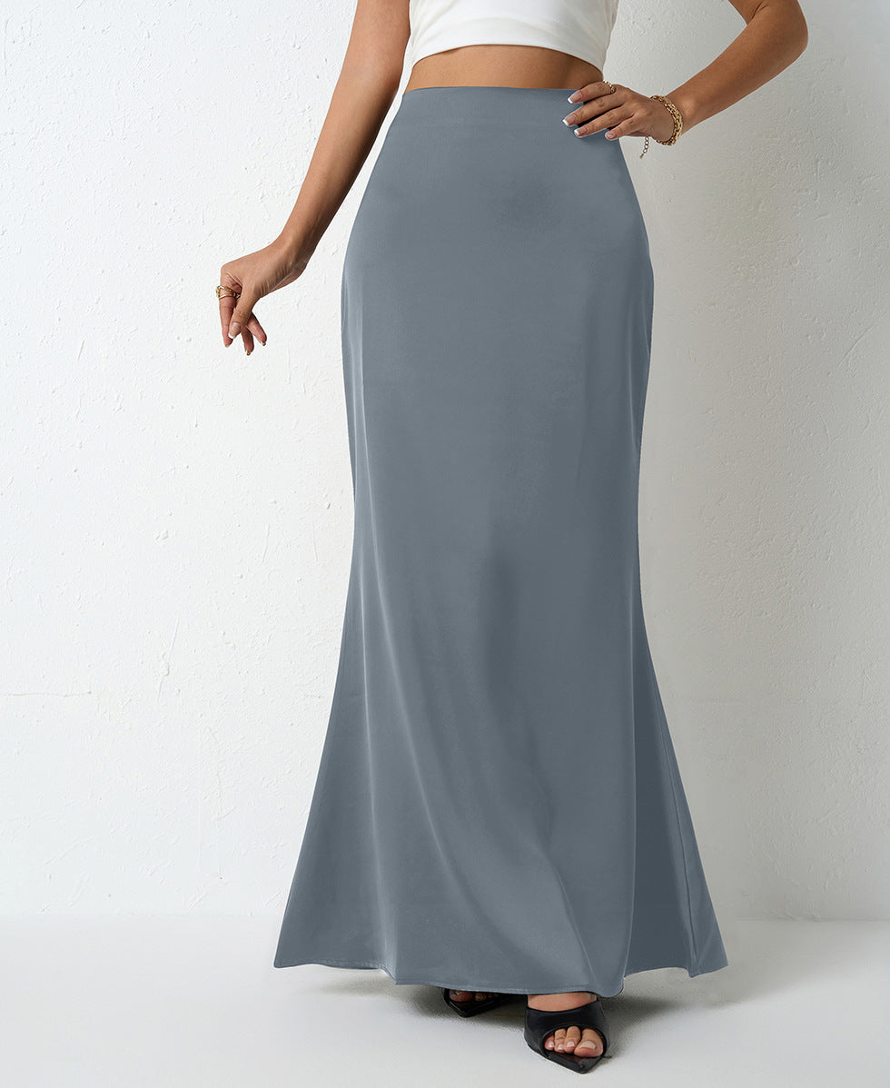 Maxi Skirt in Satin Bias Cut - Grey front view