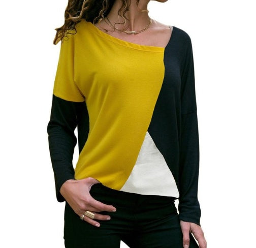 Long-Sleeve Colour-Block Bateau-Neck T-Shirt - yellow and black front view