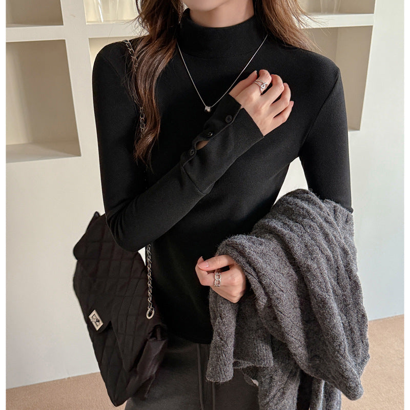 Base Layer Top with Mock Neck and Button Cuffs - black front styling