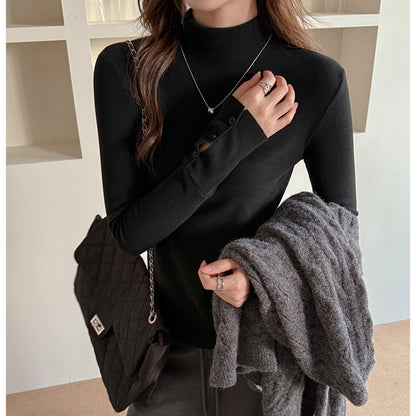Base Layer Top with Mock Neck and Button Cuffs - black front styling