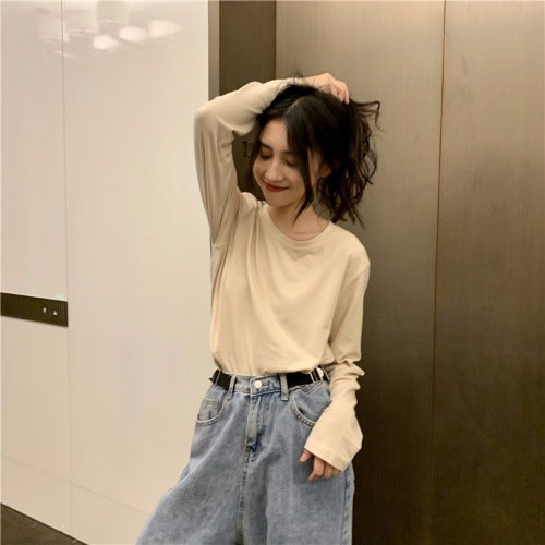 Long-Sleeve T-Shirt in Relaxed Longline Fit - apricot relaxed fit