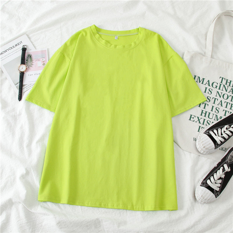 T-Shirt in Candy Colours with Relaxed Fit - fluorescent green flat lay front