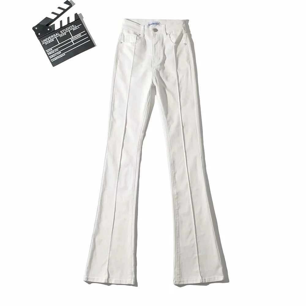 Bootcut Jeans with High Waist and Back Cut-Out - white flat lay front