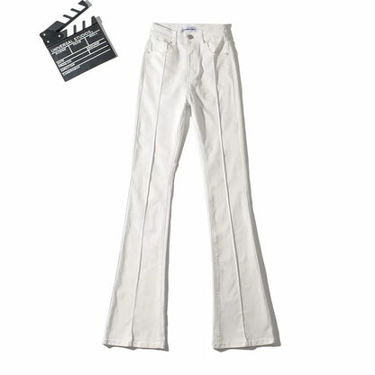 Bootcut Jeans with High Waist and Back Cut-Out - white flat lay front