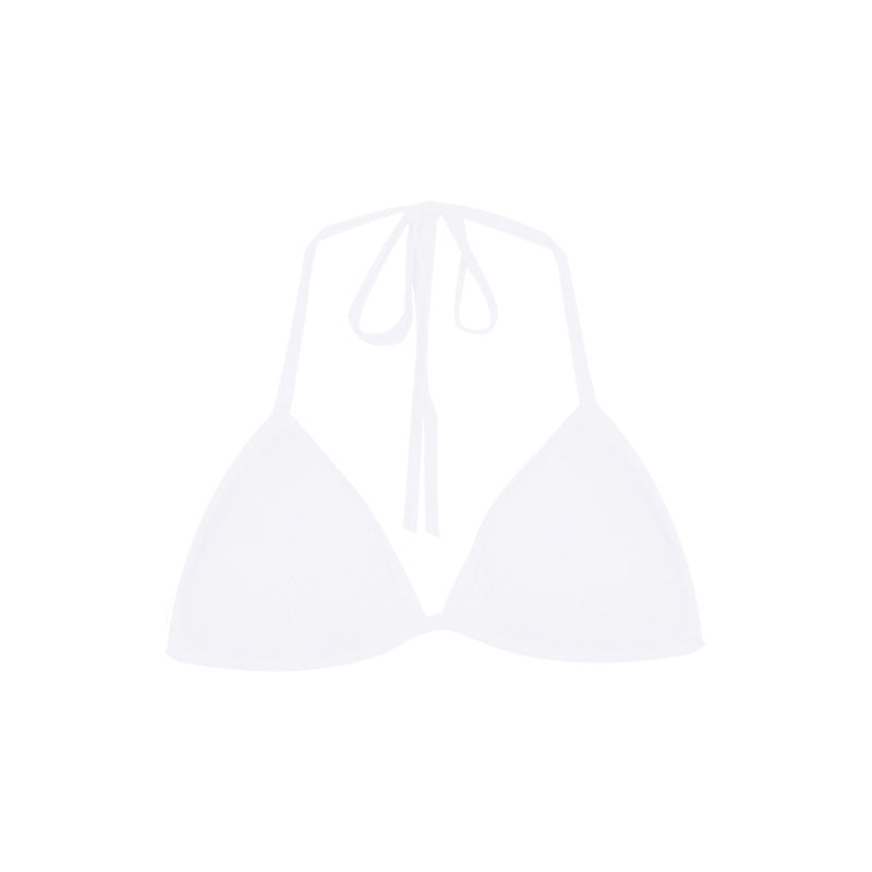 Triangle Halter Top with Open Back - white flat lay front view