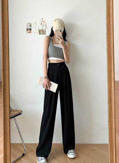 Wide-Leg Trousers with Pleated Front - black styled angle