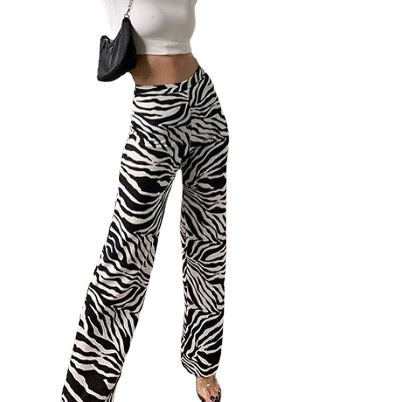 High-Waist Printed Wide-Leg Trousers - black and white pattern studio front view