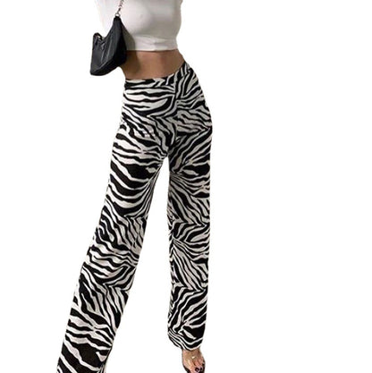High-Waist Printed Wide-Leg Trousers - black and white pattern studio front view