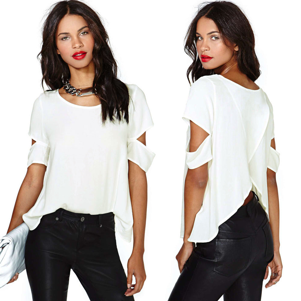 Chiffon Blouse in Milky White with Split Sleeves - front view