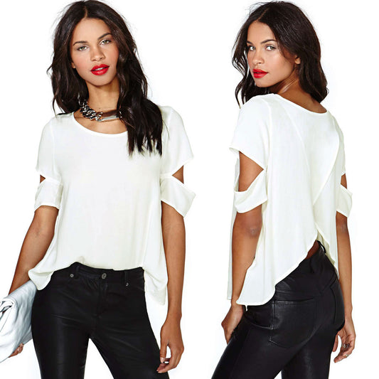 Chiffon Blouse in Milky White with Split Sleeves - front view