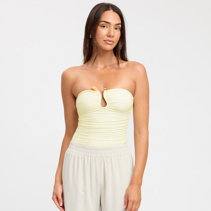 Bandeau Top with Agate Detail - yellow soft pose front