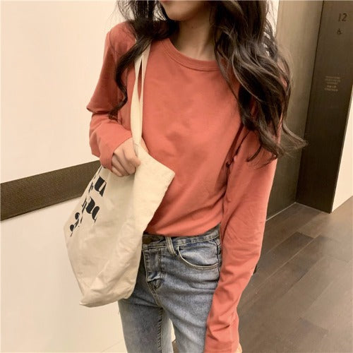 Long-Sleeve T-Shirt in Relaxed Longline Fit - brick red everyday styling
