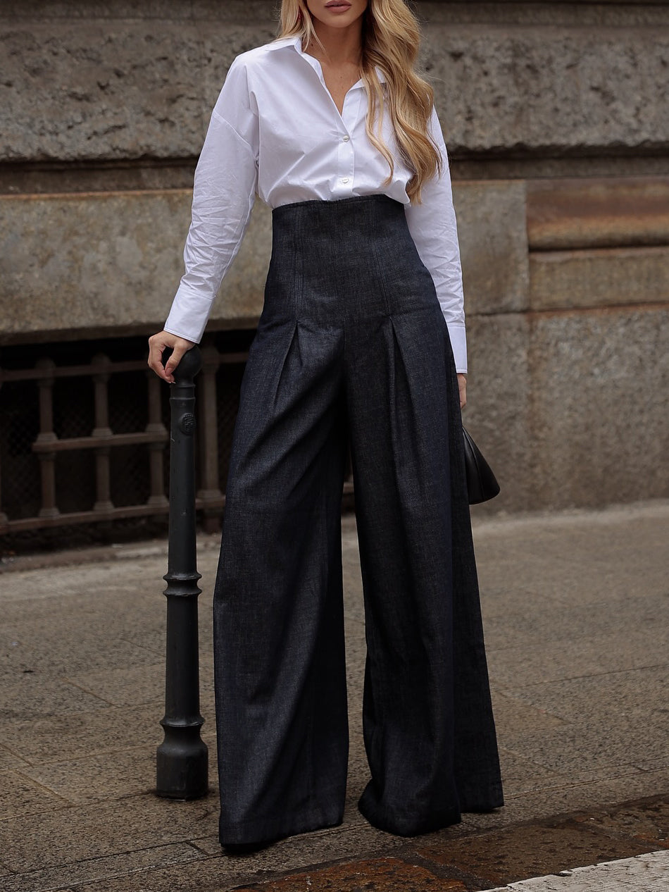 Dark-Wash High-Waist Wide-Leg Jeans - front view, full-length outfit