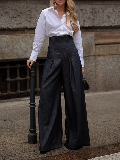 Dark-Wash High-Waist Wide-Leg Jeans - front view, full-length outfit
