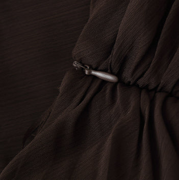 Midi Dress in Chocolate Brown with Ruched Bandeau Bodice - chocolate brown waist hardware detail