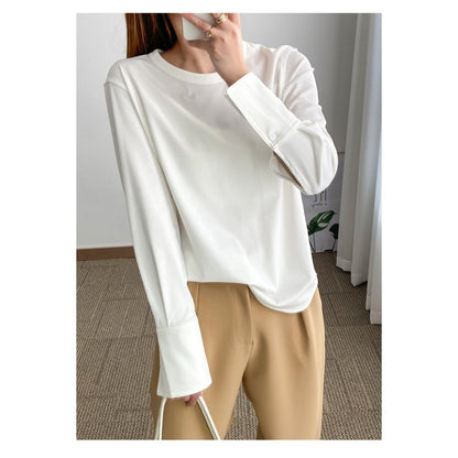 T-Shirt with Extended Cuffs for Layering - white full outfit view