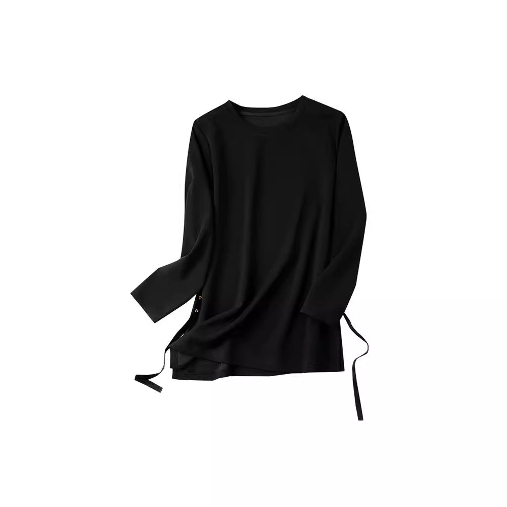 Tunic Top in Black with Side-Button Split Hem - black flat lay