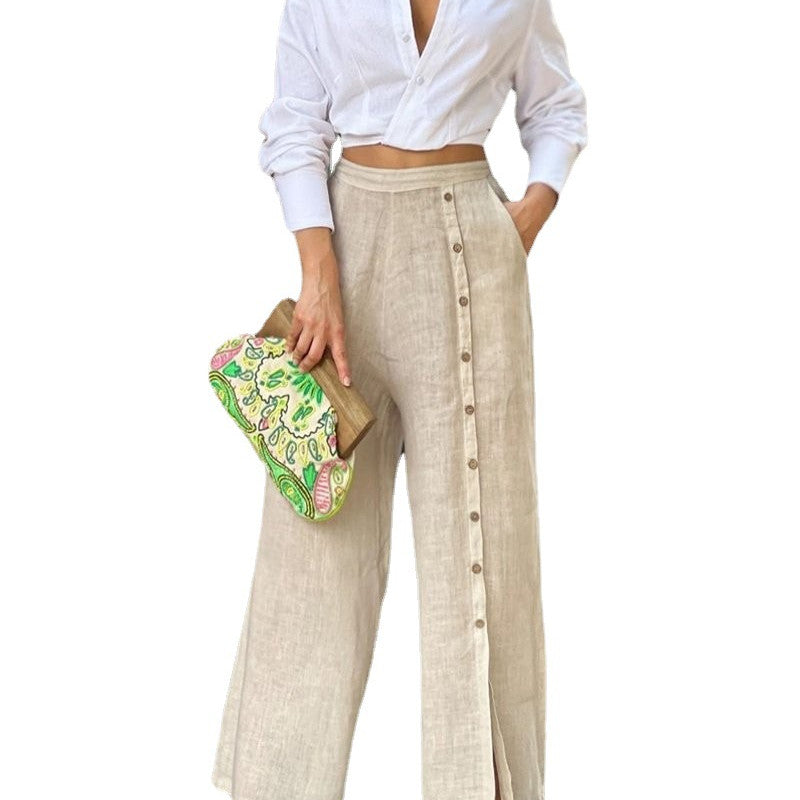 Cropped Shirt & Button-Front Wide-Leg Trouser Set - white studio front view