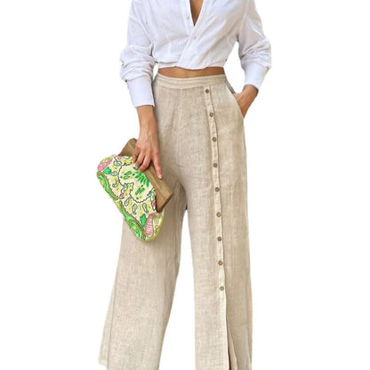 Cropped Shirt & Button-Front Wide-Leg Trouser Set - white studio front view