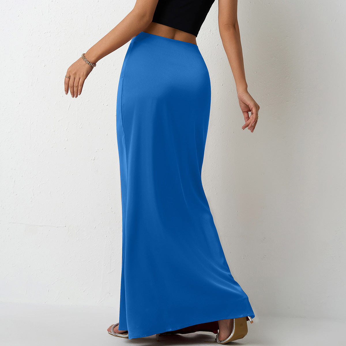 Maxi Skirt in Satin Bias Cut - Blue side view