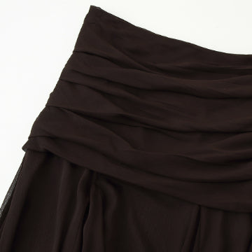 Midi Dress in Chocolate Brown with Ruched Bandeau Bodice - chocolate brown ruched bodice close-up