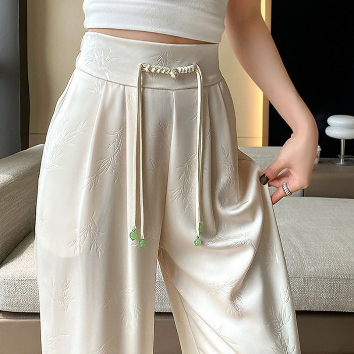 Wide-Leg Trousers in Satin-Feel Jacquard - apricot front view